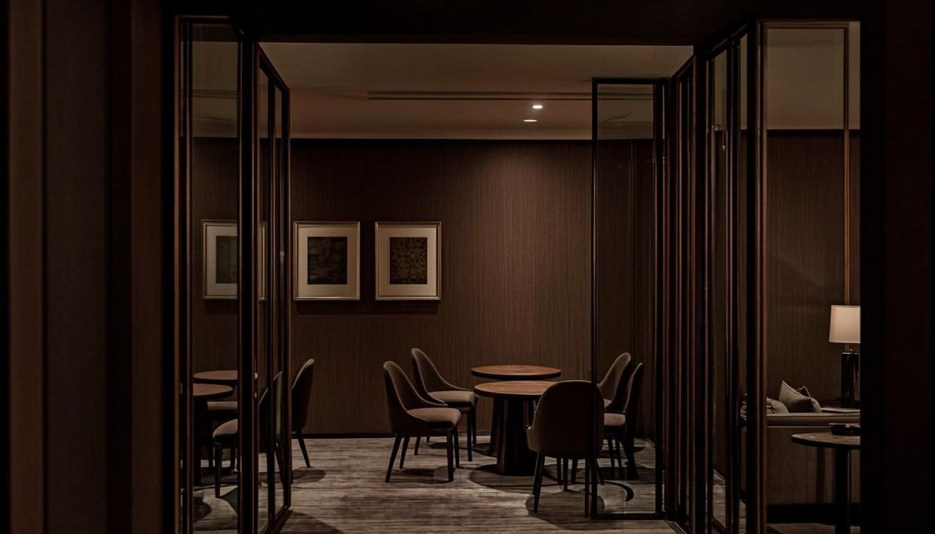 Professional office interior with meeting table and natural light